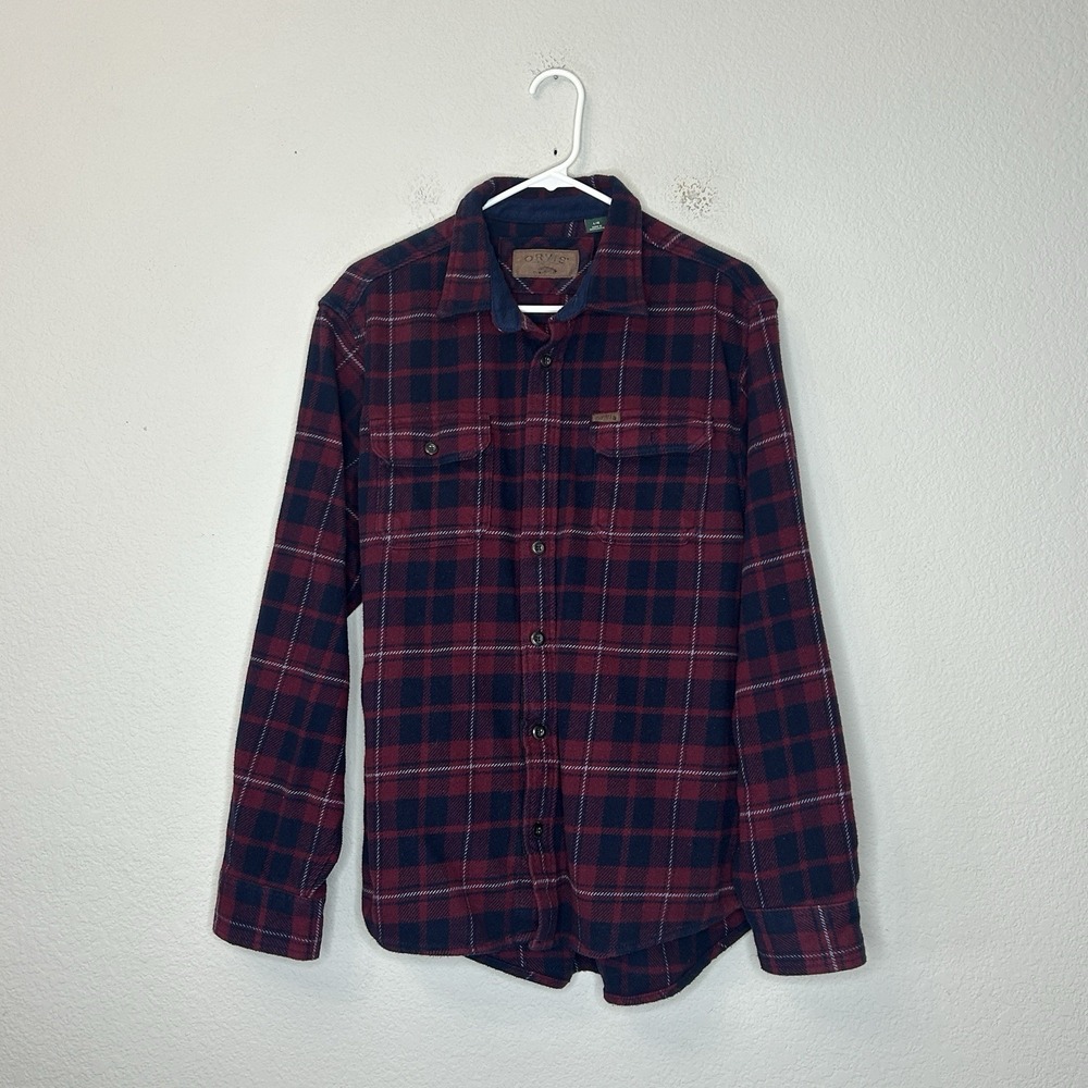 Orvis Big Bear Heavyweight Flannel Shirt Mens Size L Fits M Sangria Plaid Button